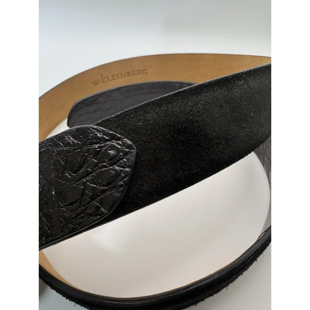 W Kleinberg Black Suede Custom Leather Belt Belt Sz 34 NWOT Loop Crocodile Accen
